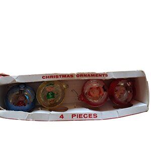 Vintage Christmas Ornaments Set Of 4 With Santa & Holiday Figures  Original Box